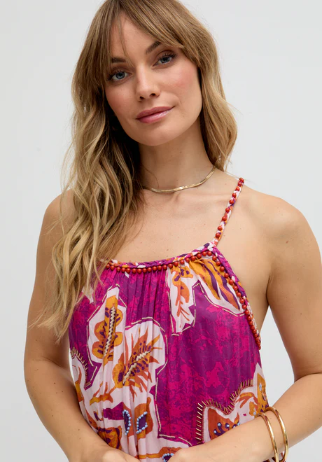 Multi-Color Botanical Print Maxi Dress with Delicate Straps